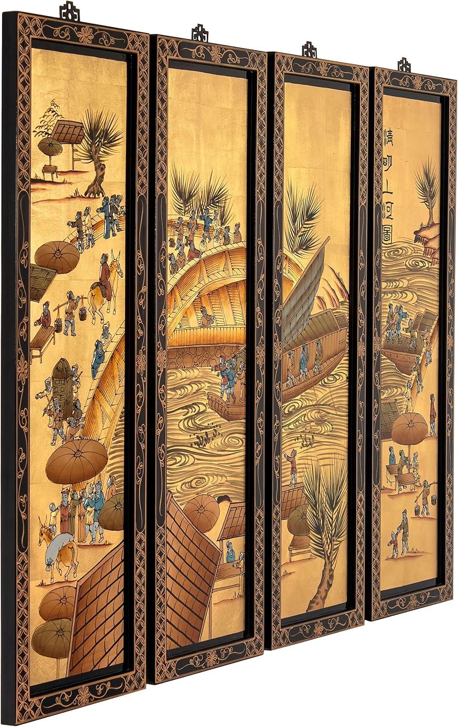 Oriental Furniture Gold Lacquer Wall Screen Ching Ming