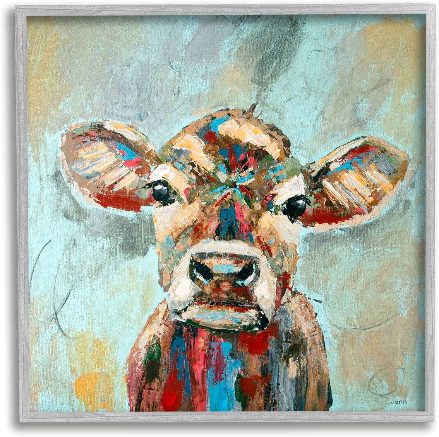 Stupell Industries Brushed Painting Cow Animal, 17" x 17"
