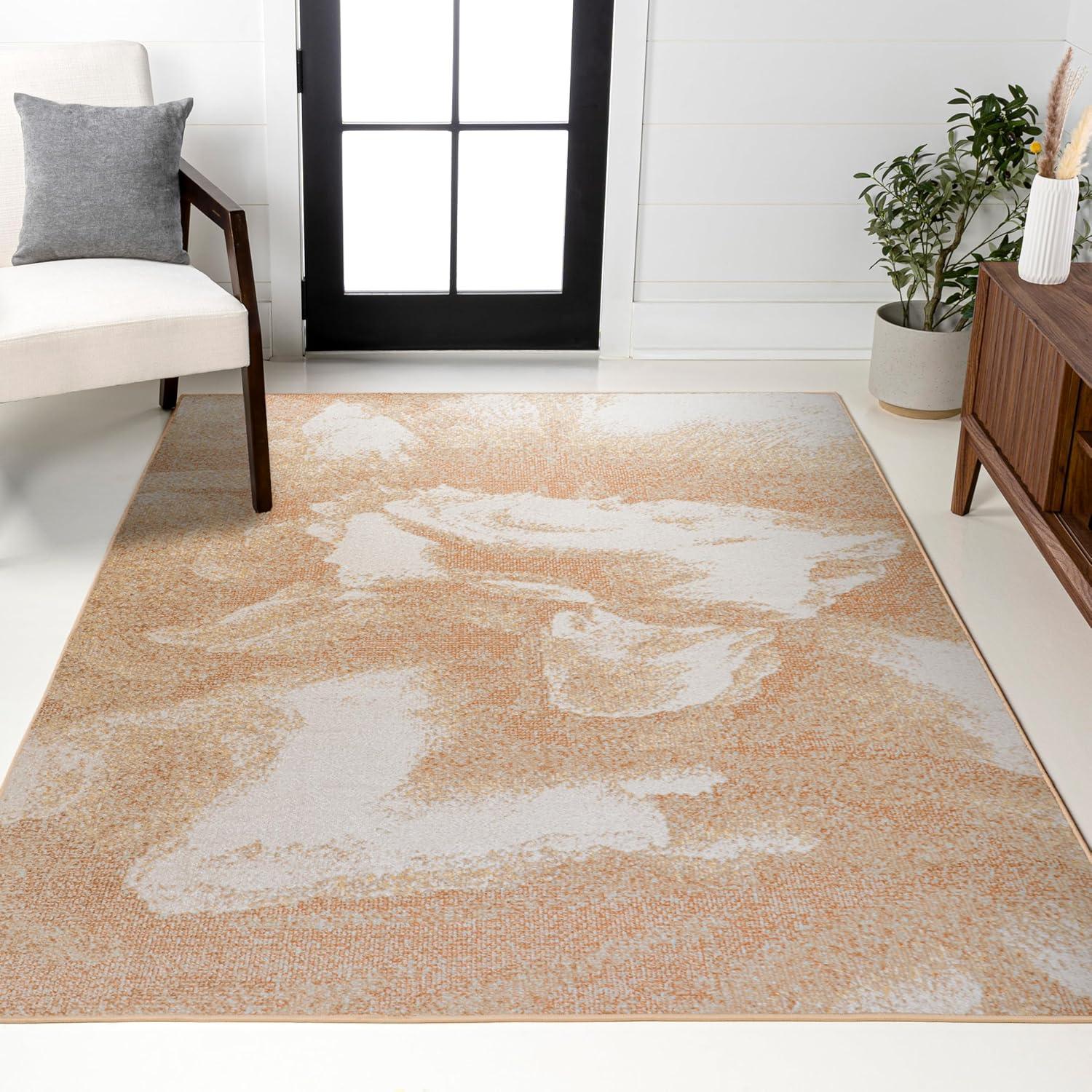 3' x 5' Petalo Abstract Two-Tone Modern Area Rug, Orange/Beige/Cream - JONATHAN Y