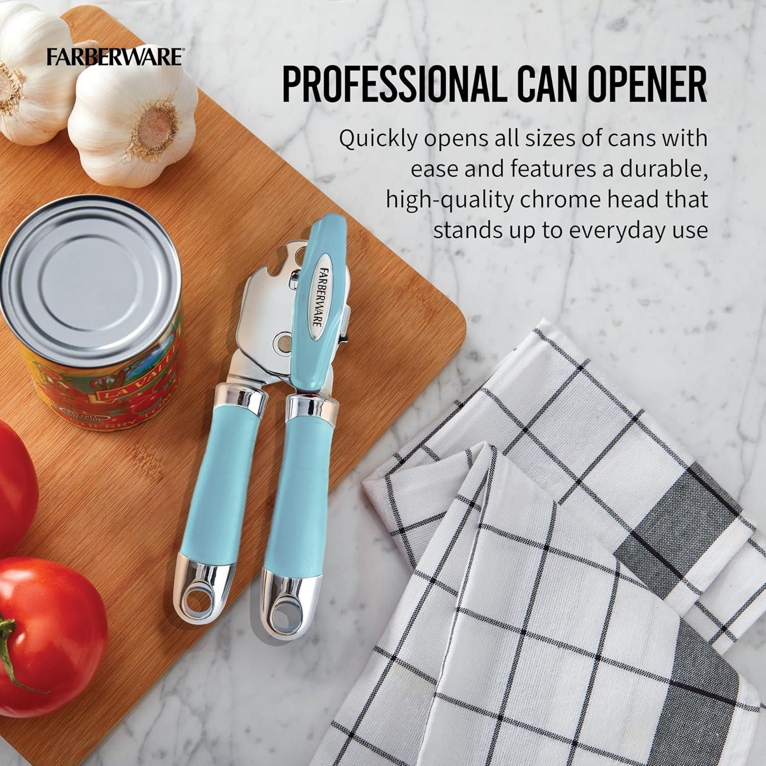 Farberware Professional 2 Stainless Steel Can Opener, Aqua Sky