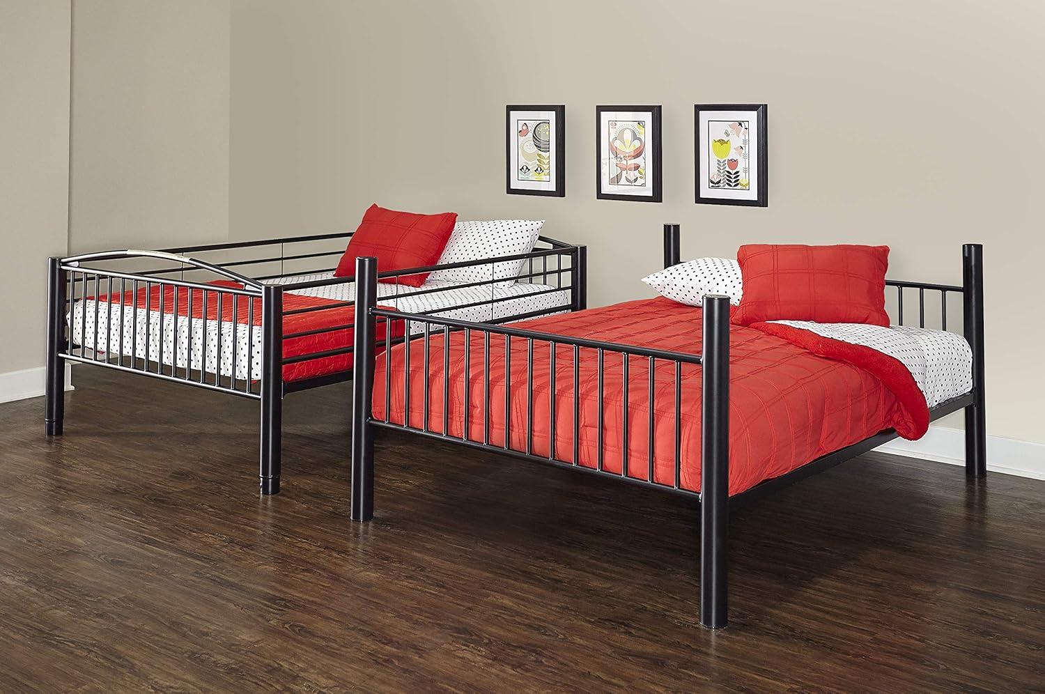 Sleek Black Metal Full Over Full Bunk Bed with Easy-Access Ladder