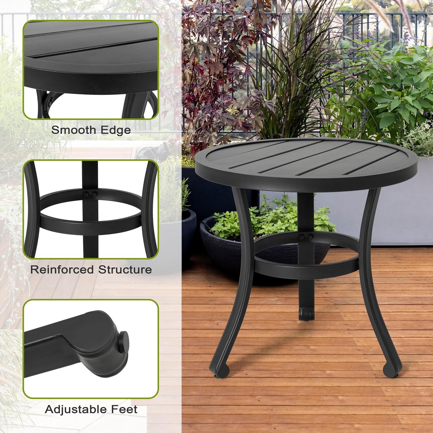 Nuu Garden Outdoor 3-Piece Iron Bistro Set, 2 Textilene Bistro Chairs and 20 Inch Round Slatted Bistro Table