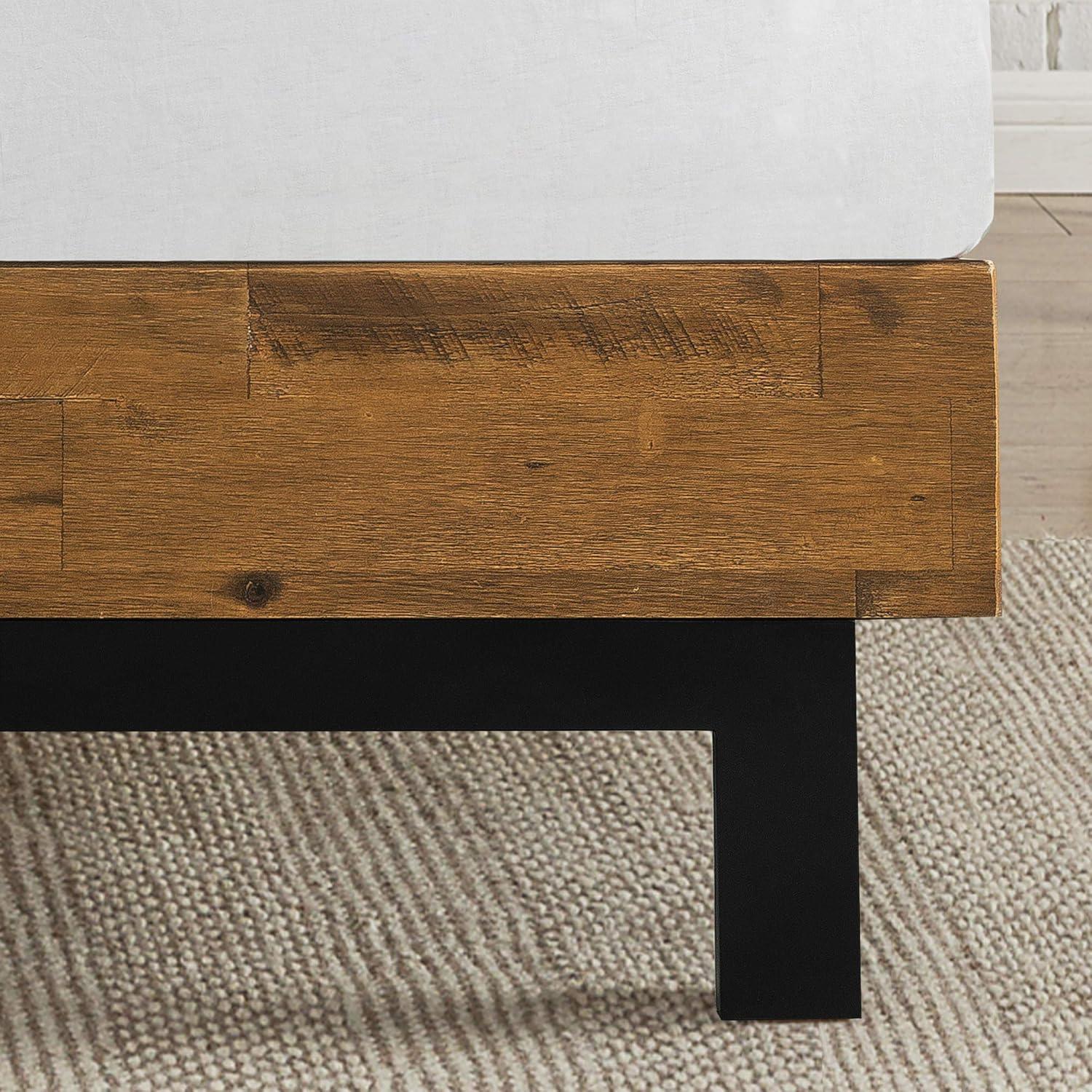 King Tricia Wood Platform Bed Frame with Adjustable Headboard Brown - Zinus: Rustic Style, No Box Spring Needed, 700 lbs Capacity