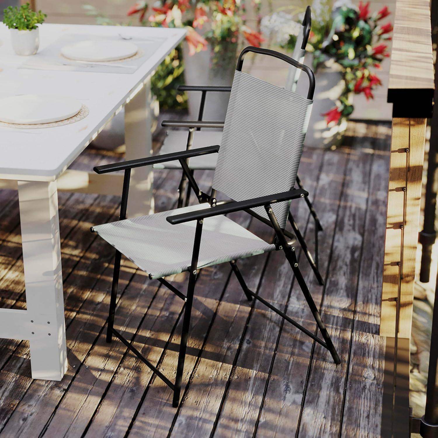 Flash Furniture Set of 2 Mystic Folding Patio Sling Chairs, Outdoor Textilene Lawn Chairs with Armrests in Gray