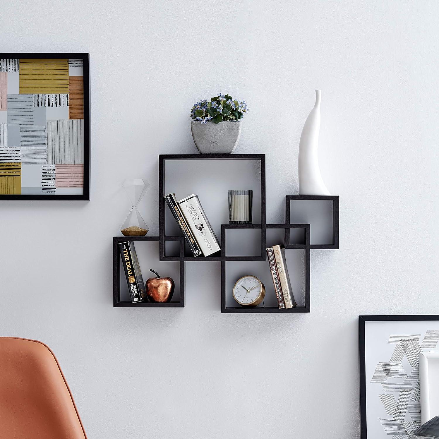 25.5" x 17.75" Intersecting Cube Wall Shelf Black - Danya B.: Modern Cubby Storage, Easy Install