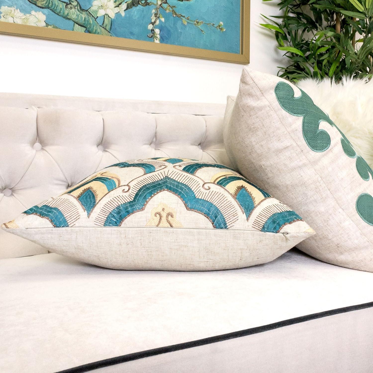 Homey Cozy Amy 20" Square Embroidery Fabric Decorative Throw Pillow in Natural