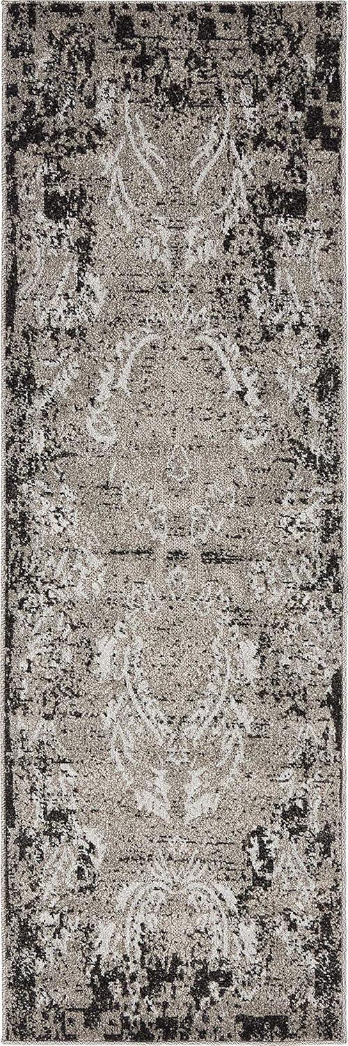 Light Gray Modern Botanical Outdoor Runner Rug - 2' x 6'