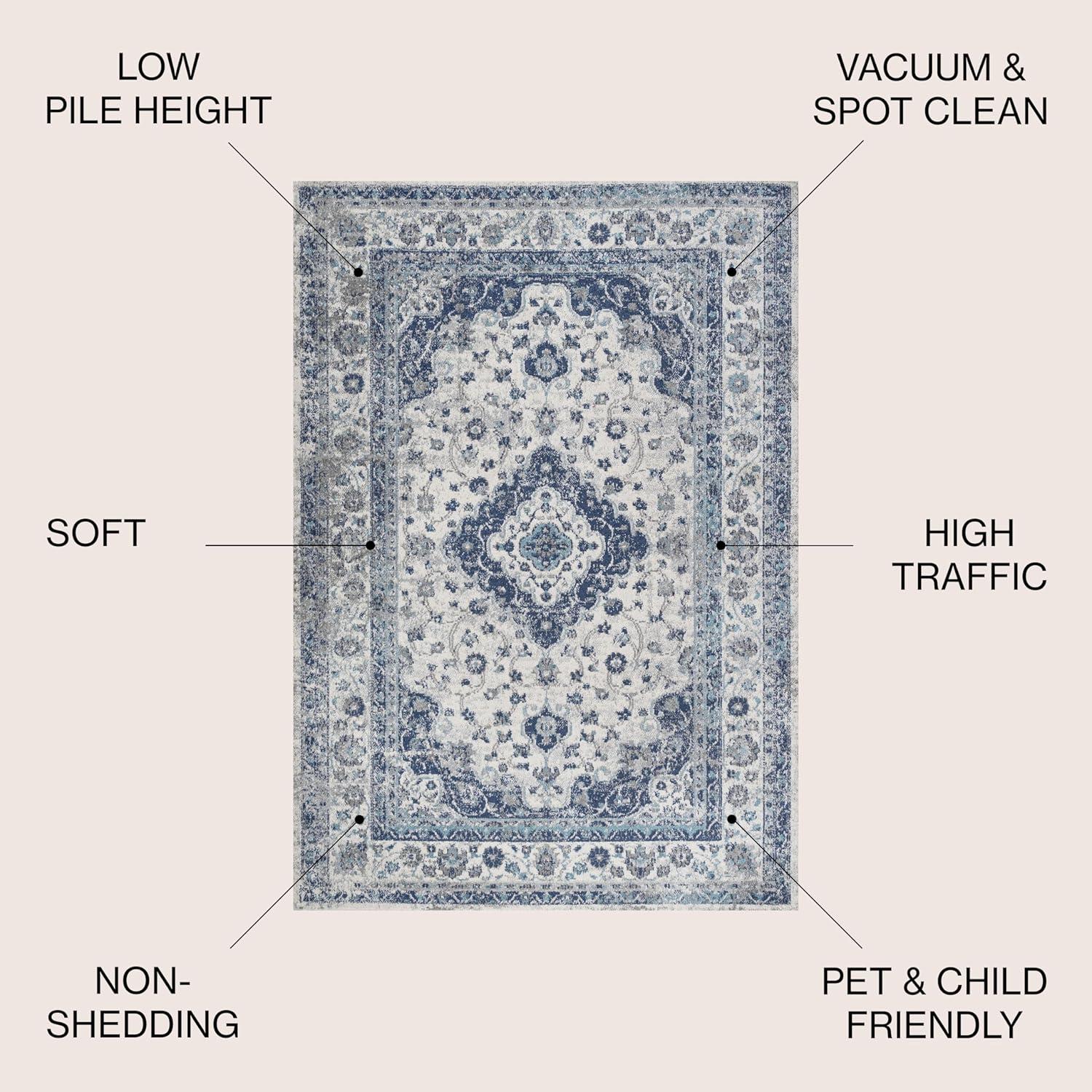 5'x 8' Indhira Ornate Medallion Persian Area Rug, Blue/Gray - JONATHAN Y