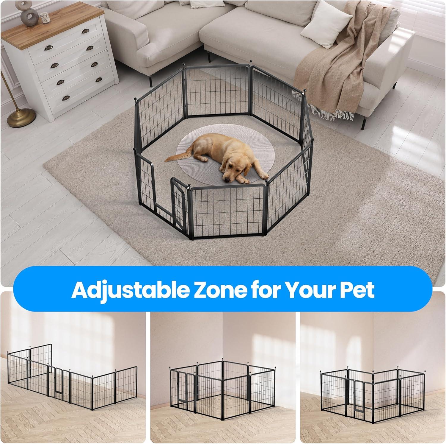 24-Inch Black Metal Foldable Pet Playpen with Gate