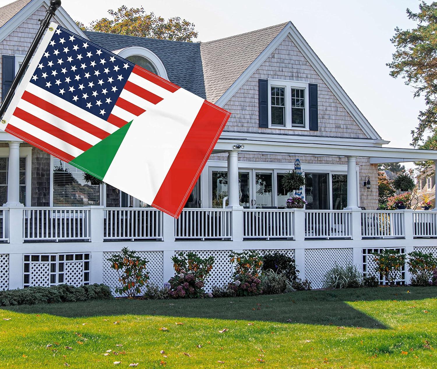 3×5 FT Italy USA Flag, Large 150D America Italians Outdoor Banner,Double Side Printing Decor For Patio Garden With Brass Gromment