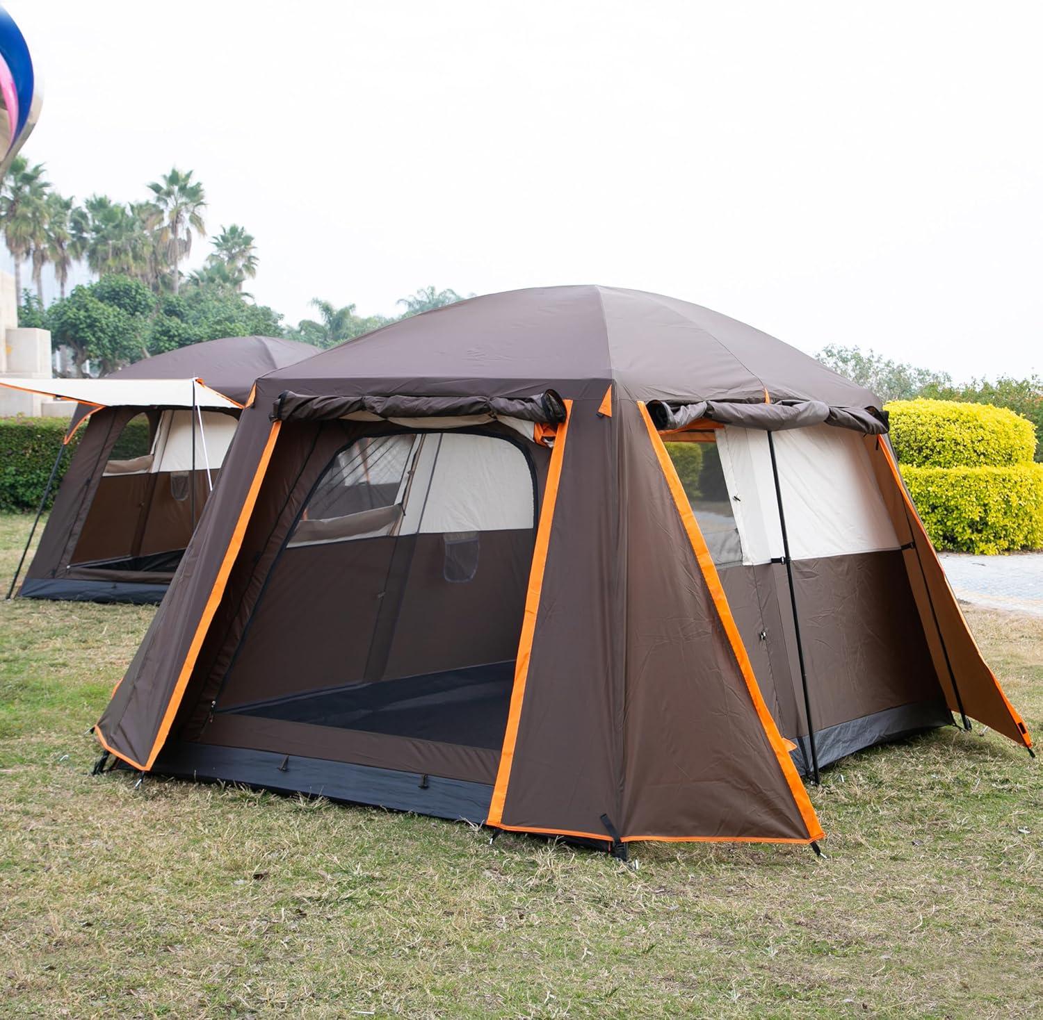 Large Gray and Orange Waterproof 6-Person Cabin Tent