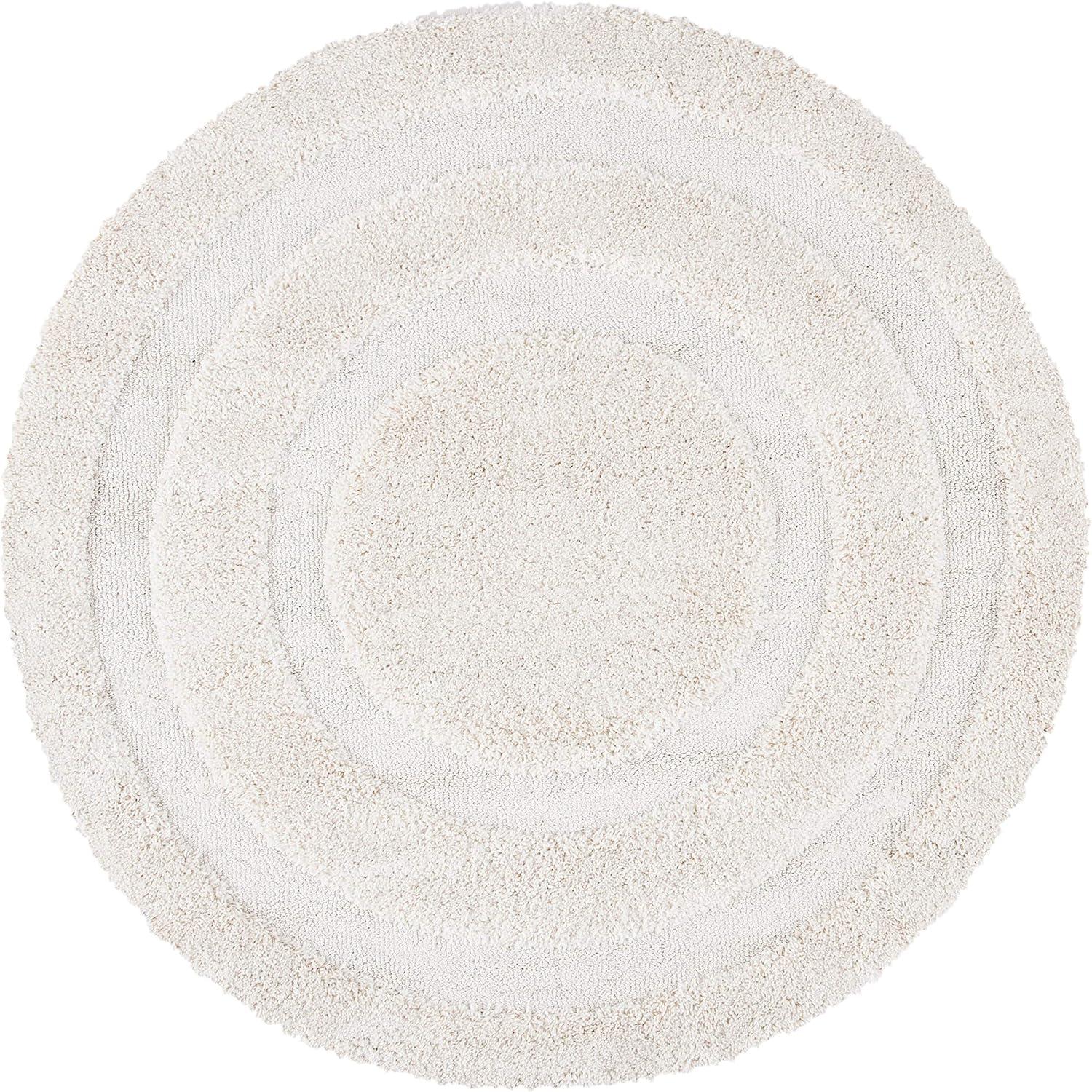 Cream Round Non-slip Shag Area Rug, 4' x 4'