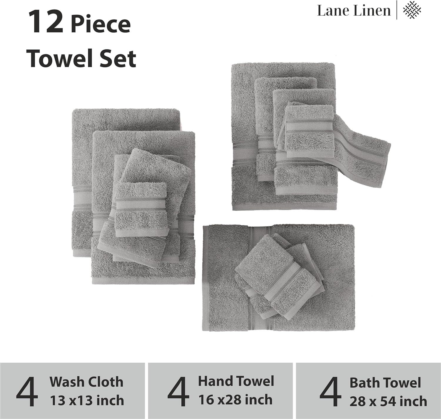 Space Grey 12-Piece Cotton Bath Towel Set