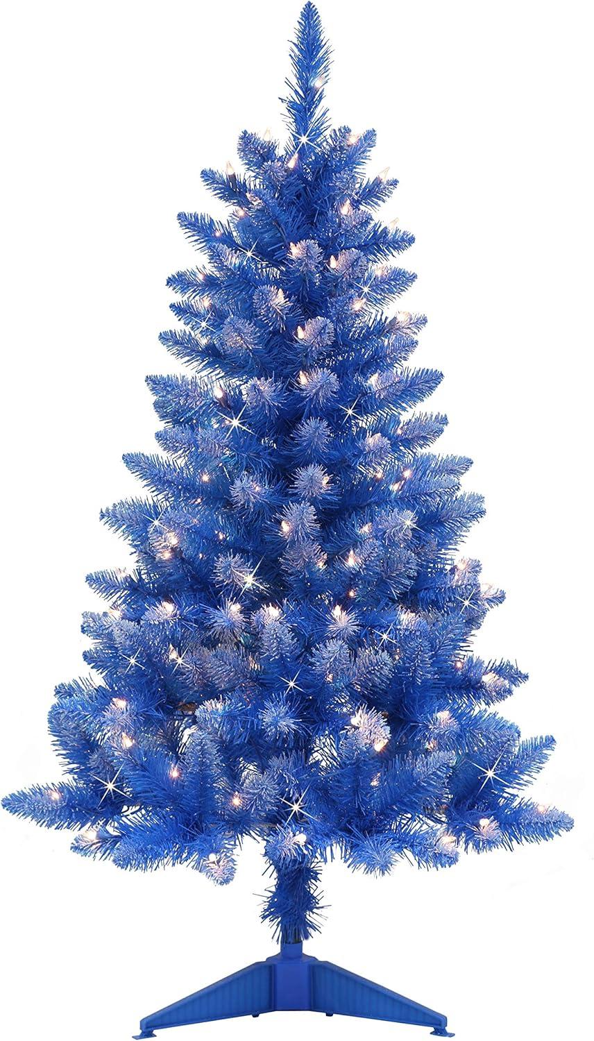 Puleo 4' Blue Pre-Lit PVC Pine Christmas Tree with Clear Lights