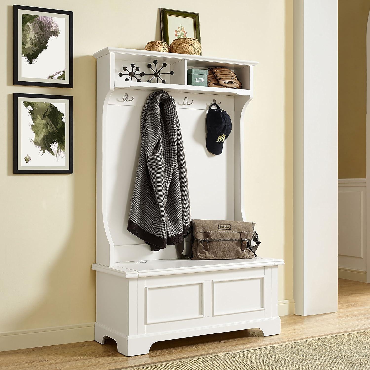 Campbell Hall Tree White - Crosley: Foyer Seating, Coat Hooks, Storage Bench, Cubbies