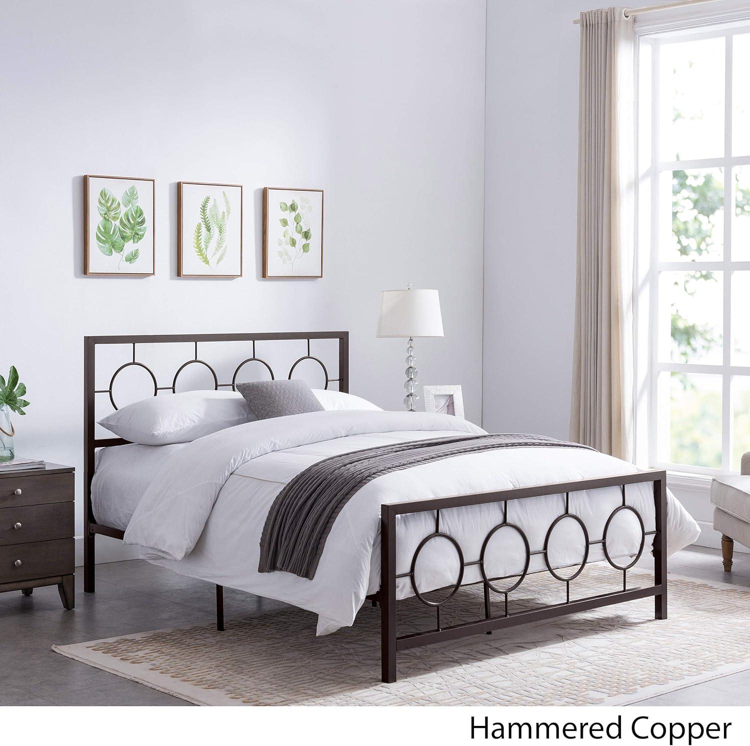 Hammered Copper Queen Metal Platform Bed Frame with Headboard