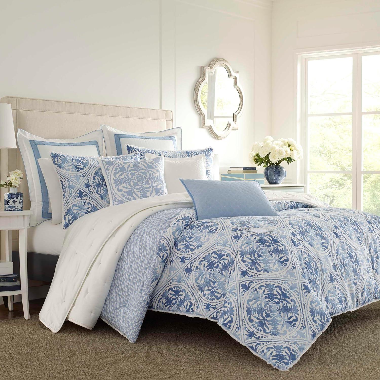 Mila Blue King Cotton Reversible Comforter Set