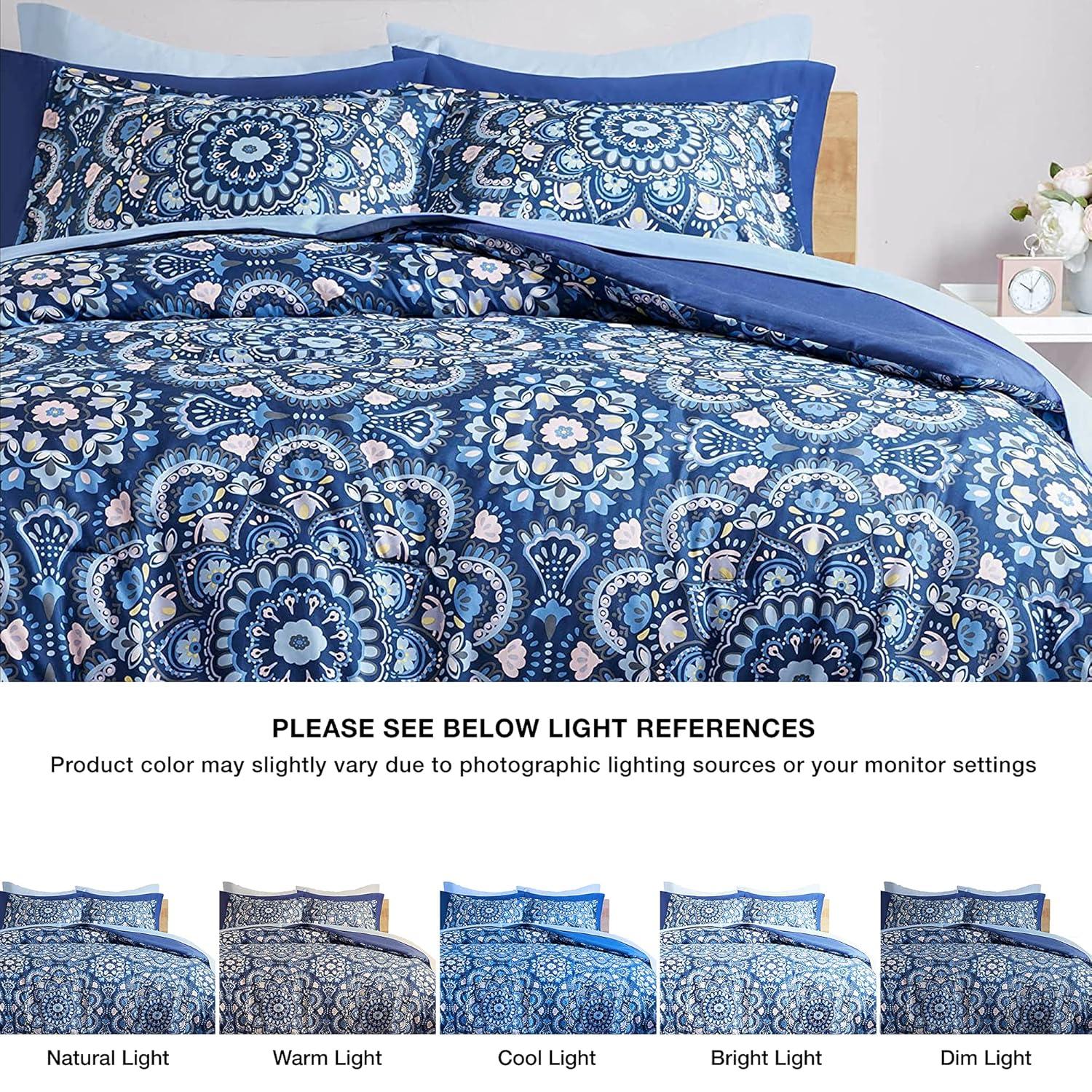 Regency Heights Queen Size Comforter Set, 9-Piece Bed in a Bag Queen, Navy Blue Bedding Comforter Set with Comforter, Flat Sheets, Fitted Sheets with Side Pockets