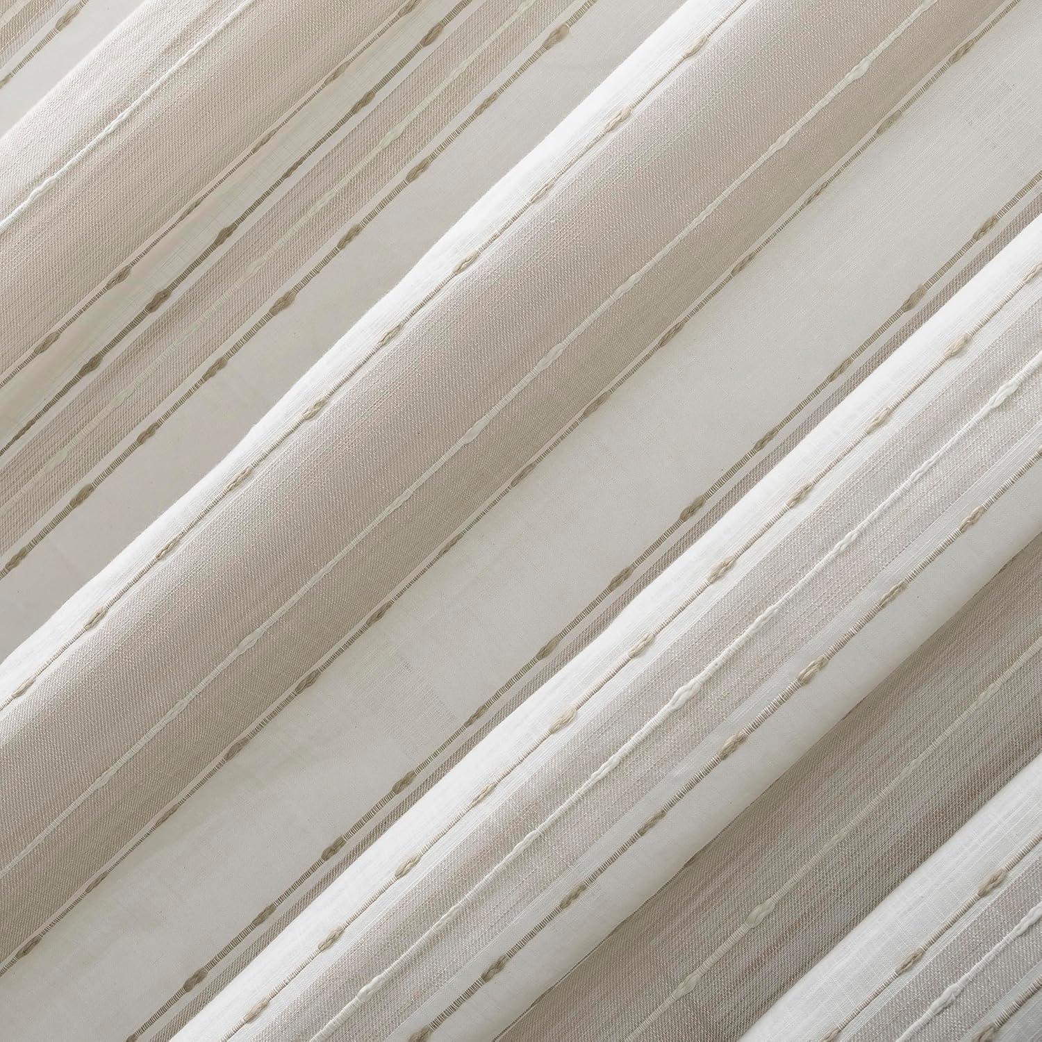 84"x52" Slub Texture Stripe Cotton Light Filtering Curtain Linen/White: Modern Rod Pocket Panel - Archaeo