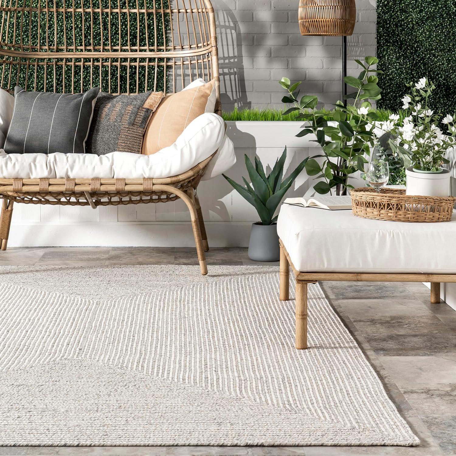 Ivory Braided Synthetic 31" Indoor/Outdoor Easy Care Runner Rug