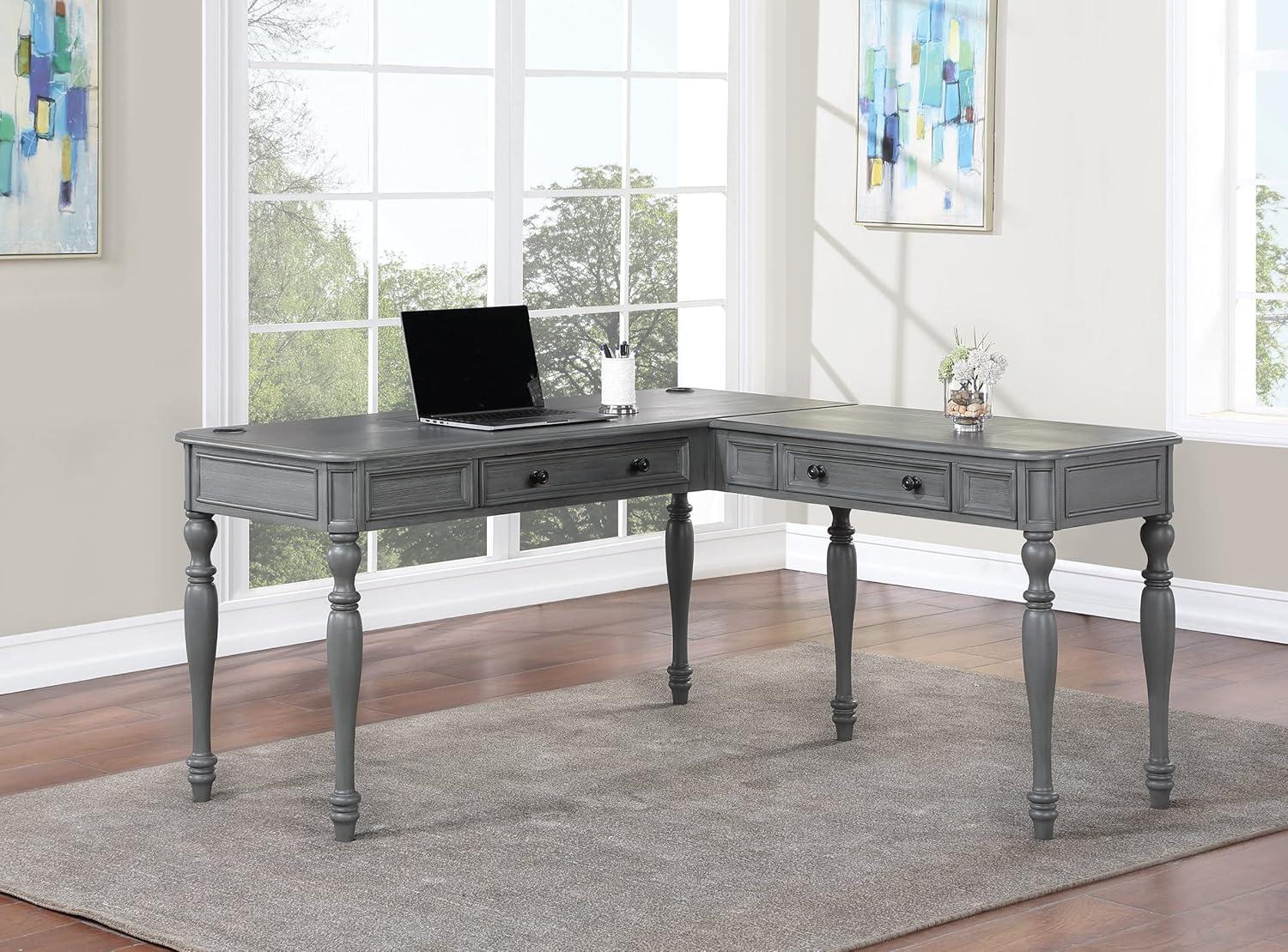 Country Meadows L-Shape Engineered Wood Desk with Power in Plantation Gray