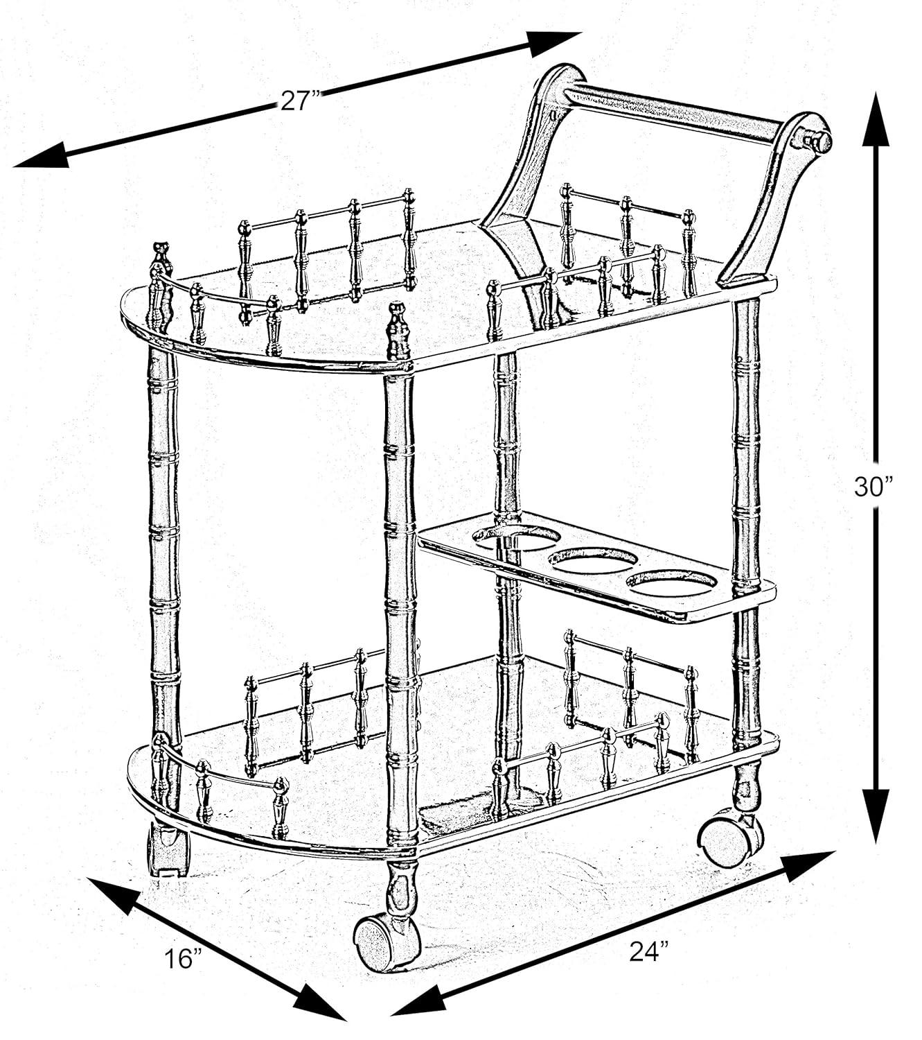Wood Serving Bar Cart Tea Trolley with 2 Tier Shelves and Rolling Wheels