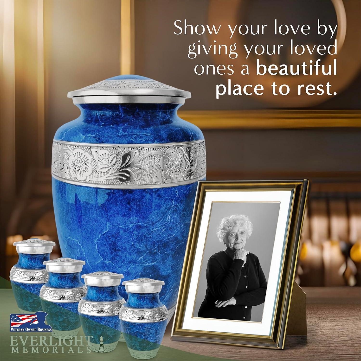 Blue Marble and Silver Decorative Cremation Urn Set