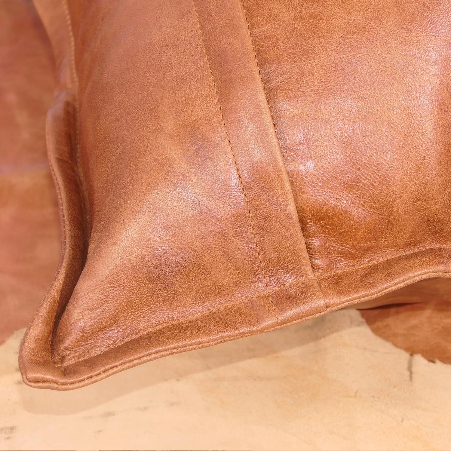 Hilason Set Of 2 Genuine Antique Vintage  Leather Pillow Cushion Cover