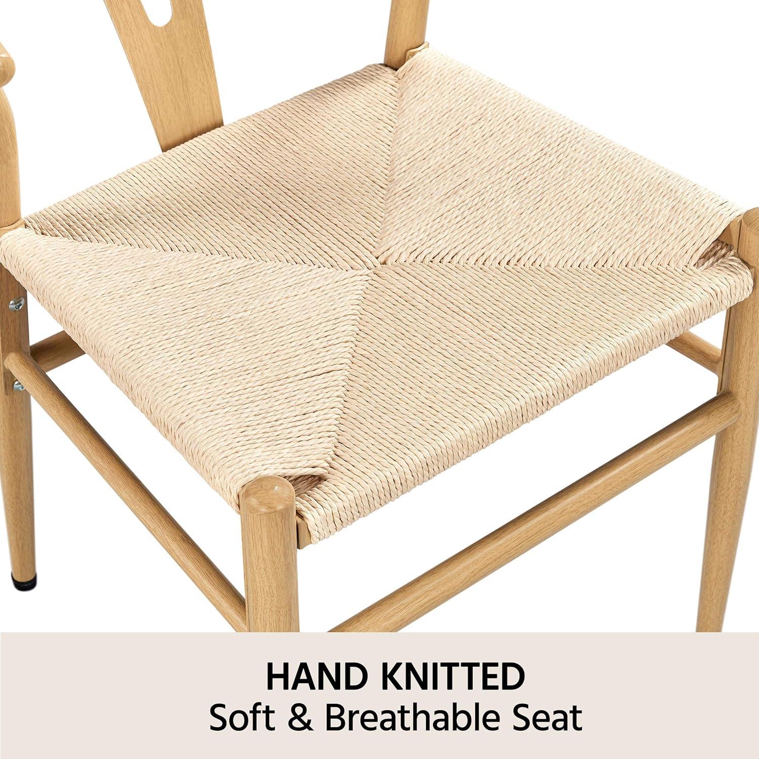 Natural Wood and Rattan Wishbone Arm Chair Set