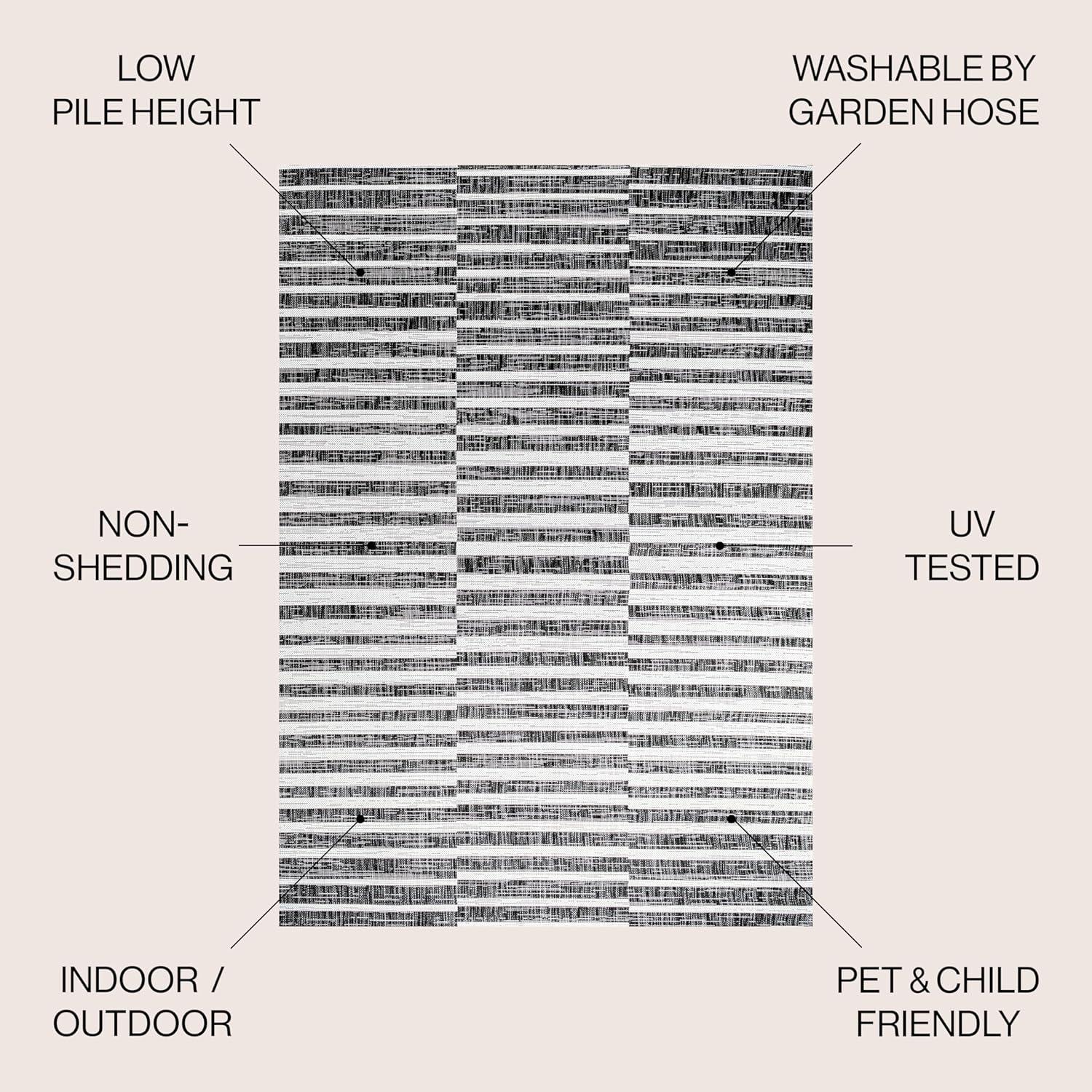 5'x8' Sukie Modern Offset Stripe Indoor/Outdoor Area Rug, Black/Ivory - JONATHAN Y