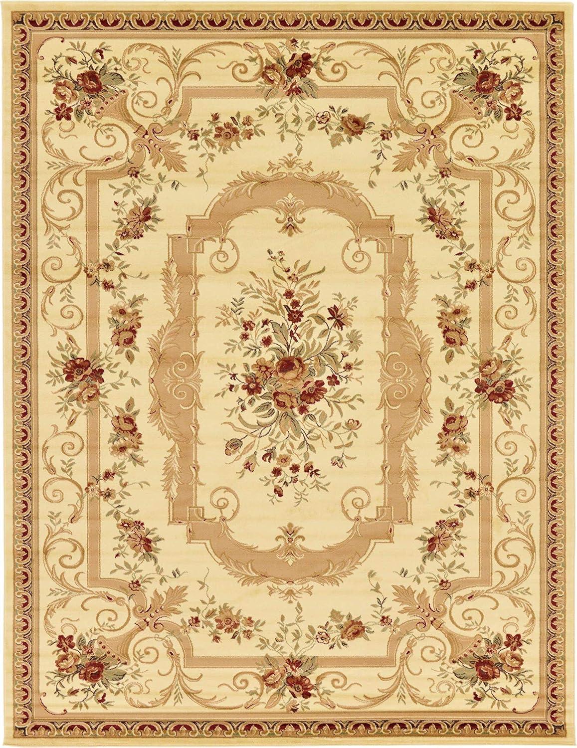 Elegant Ivory Floral Indoor Area Rug 10' x 13' - Stain-Resistant & Pet-Friendly