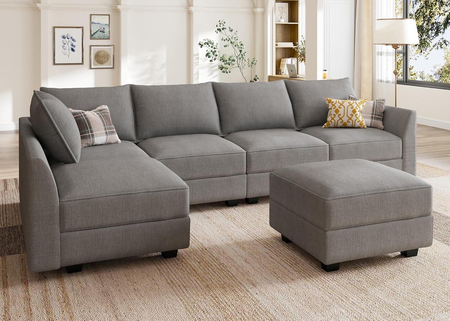 HONBAY Convertible Sectional Couch with Reversible Chaise Modern L-Shape Sofa 4-Seat Couch Modular Sectional Sofa with Storage Seats, Grey