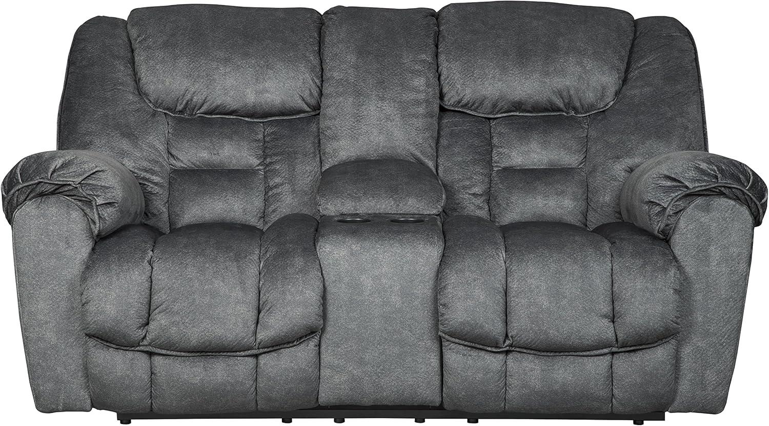 Gray Fabric Manual Reclining Loveseat with Storage and Cup Holder