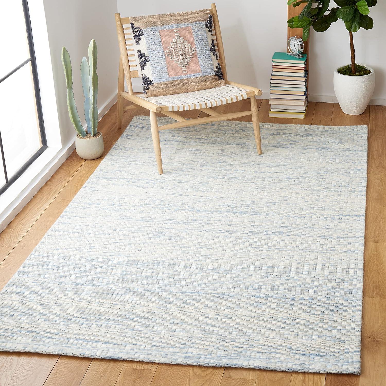 Marbella Blue and Ivory Flat Woven Wool Area Rug