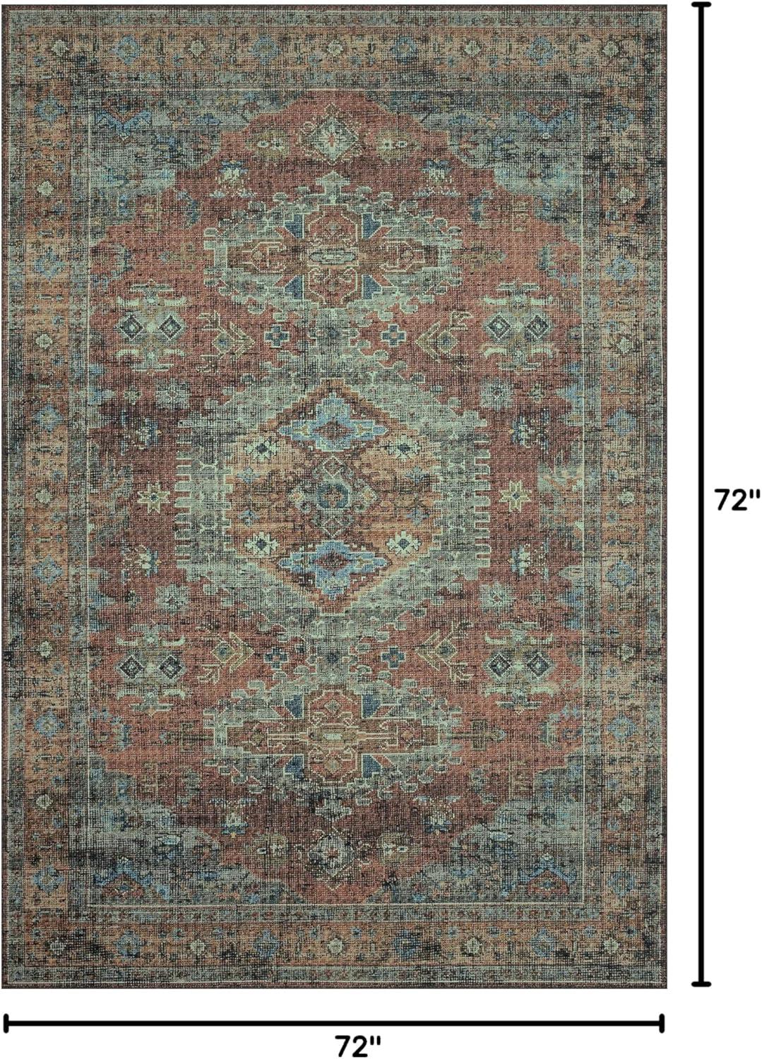 Skye Terracotta & Sky Round Easy-Care Wool Blend Rug, 6'