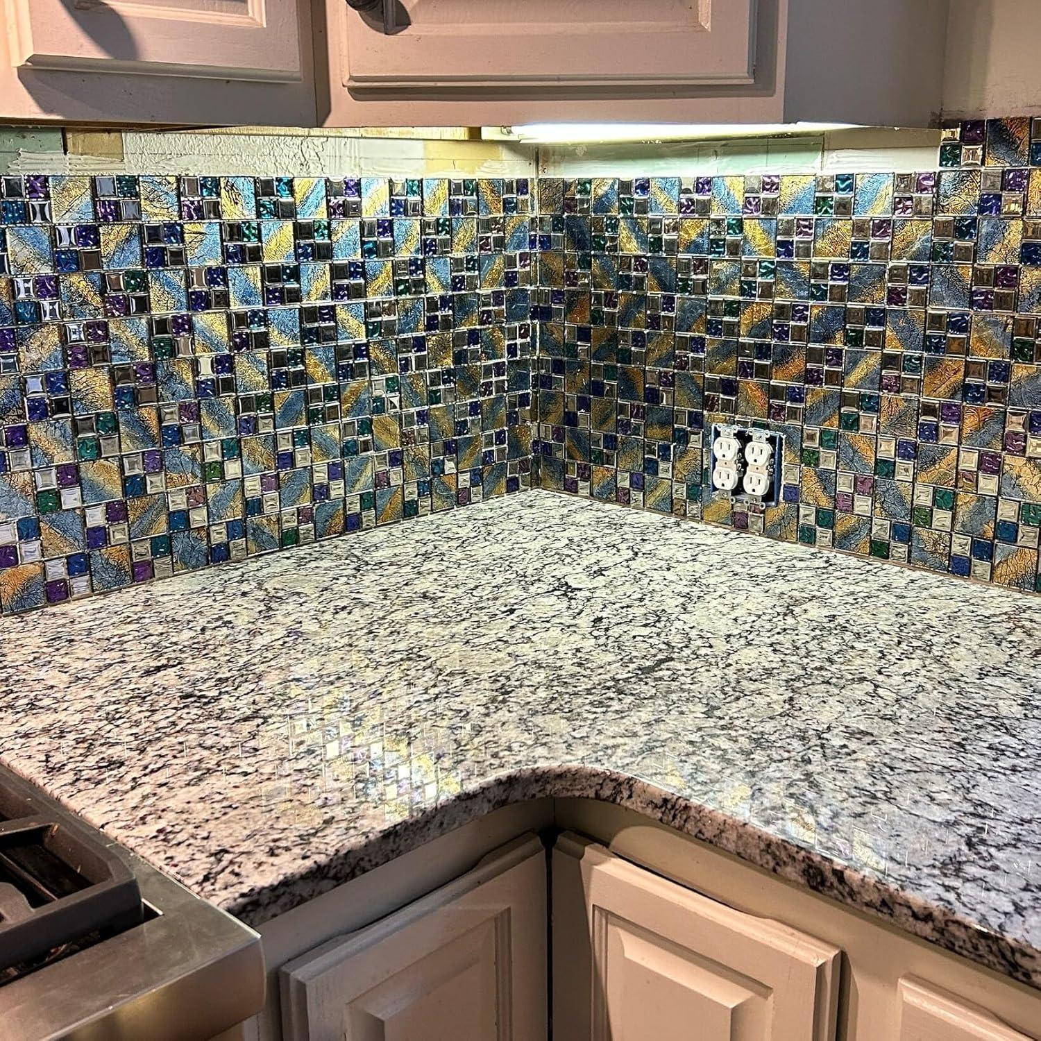 Multicolor Iridescent Glass Mosaic Square Tiles for Kitchen and Bathroom