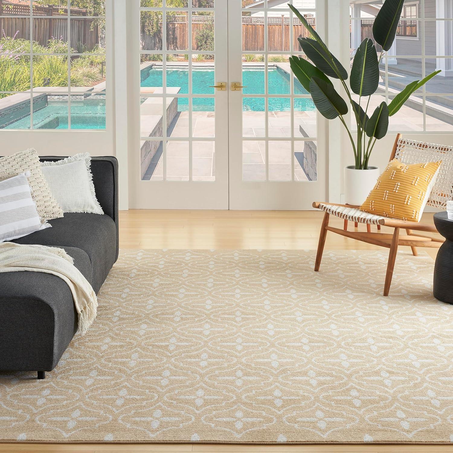 Nourison Essentials Moroccan Modern Indoor Outdoor Rug Beige Ivory 6' x 9'
