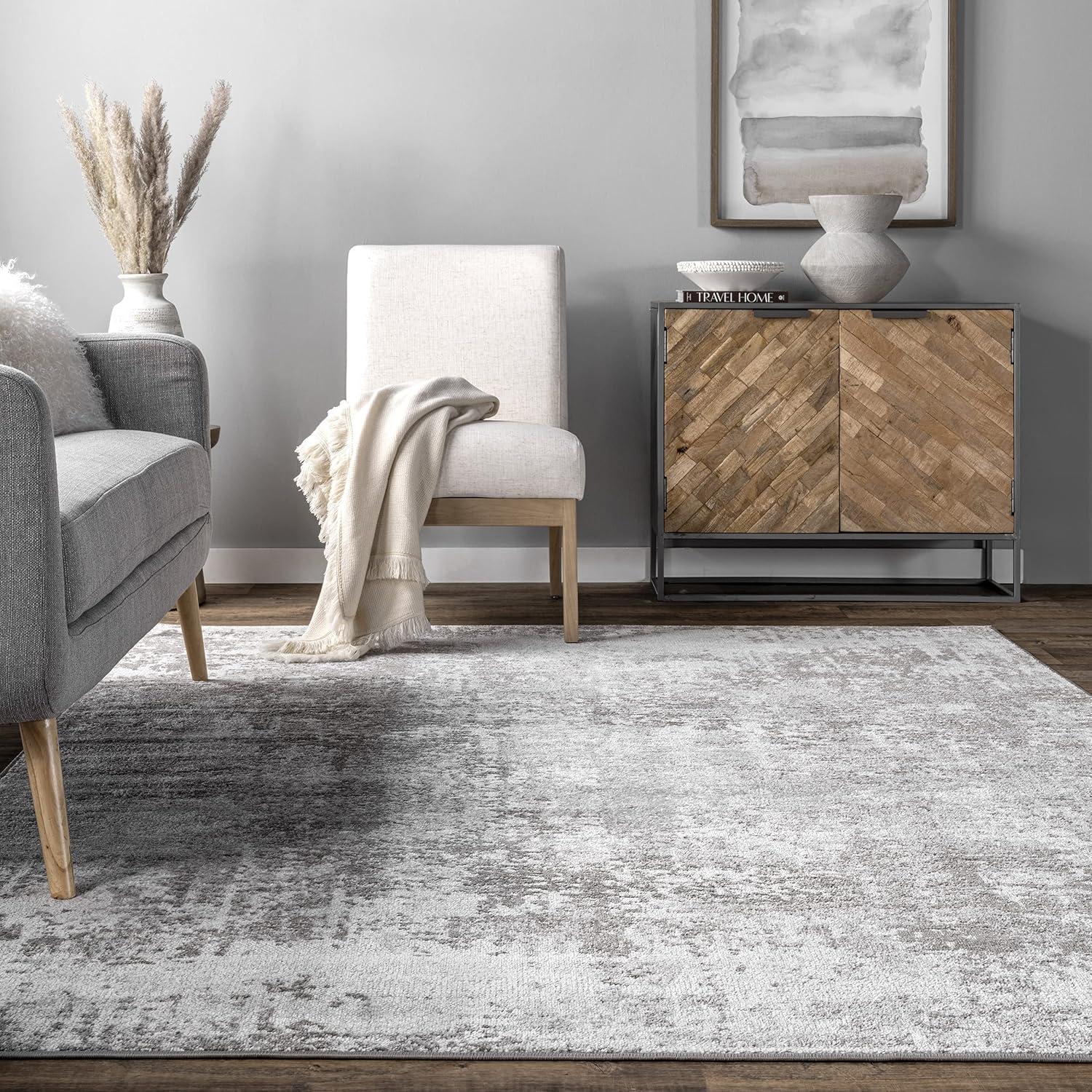 Elysian 50'' Gray Abstract Synthetic Easy-Care Area Rug