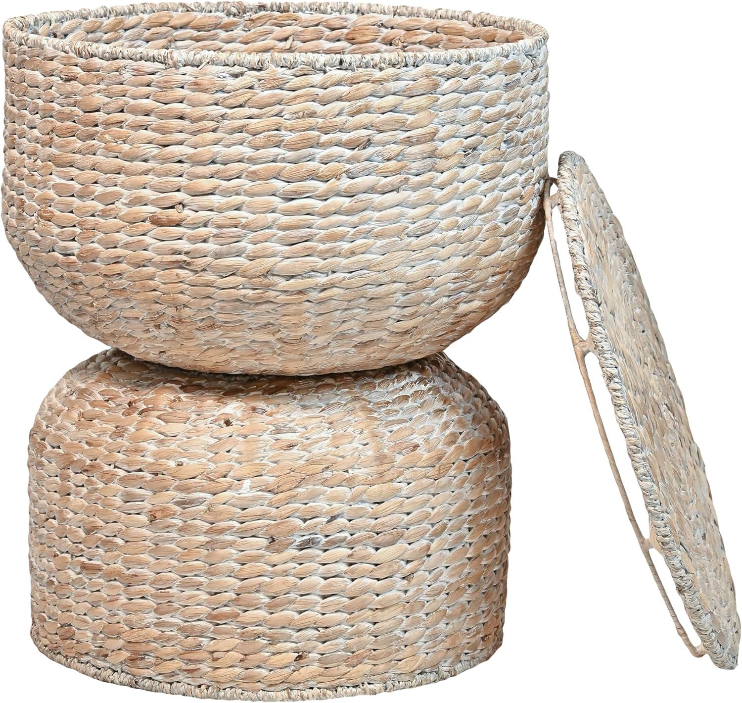 happimess 18" Hourglass Handwoven Hyacinth Storage Accent Table with Lid