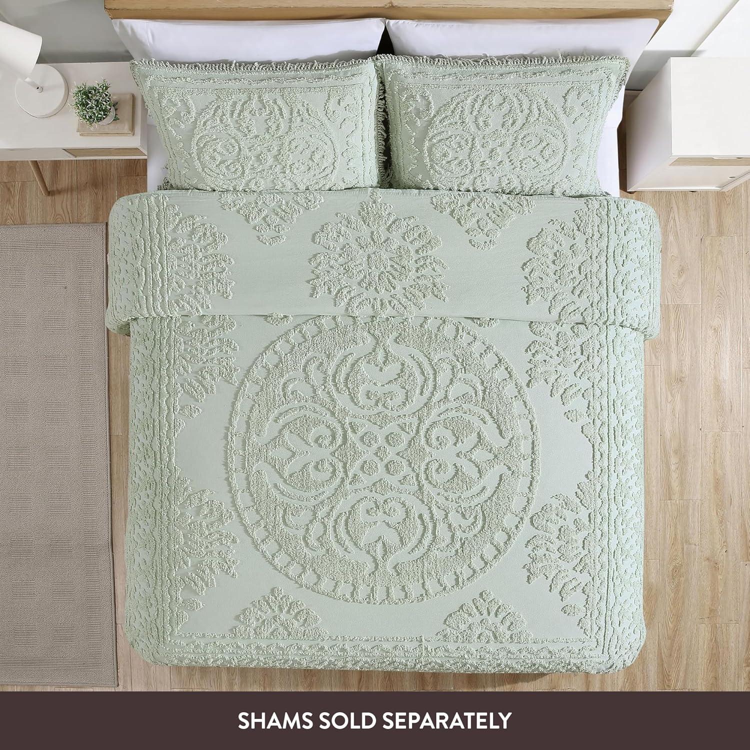 Beatrice Home Fashions Medallion Chenille Bedspread, Full, Sage