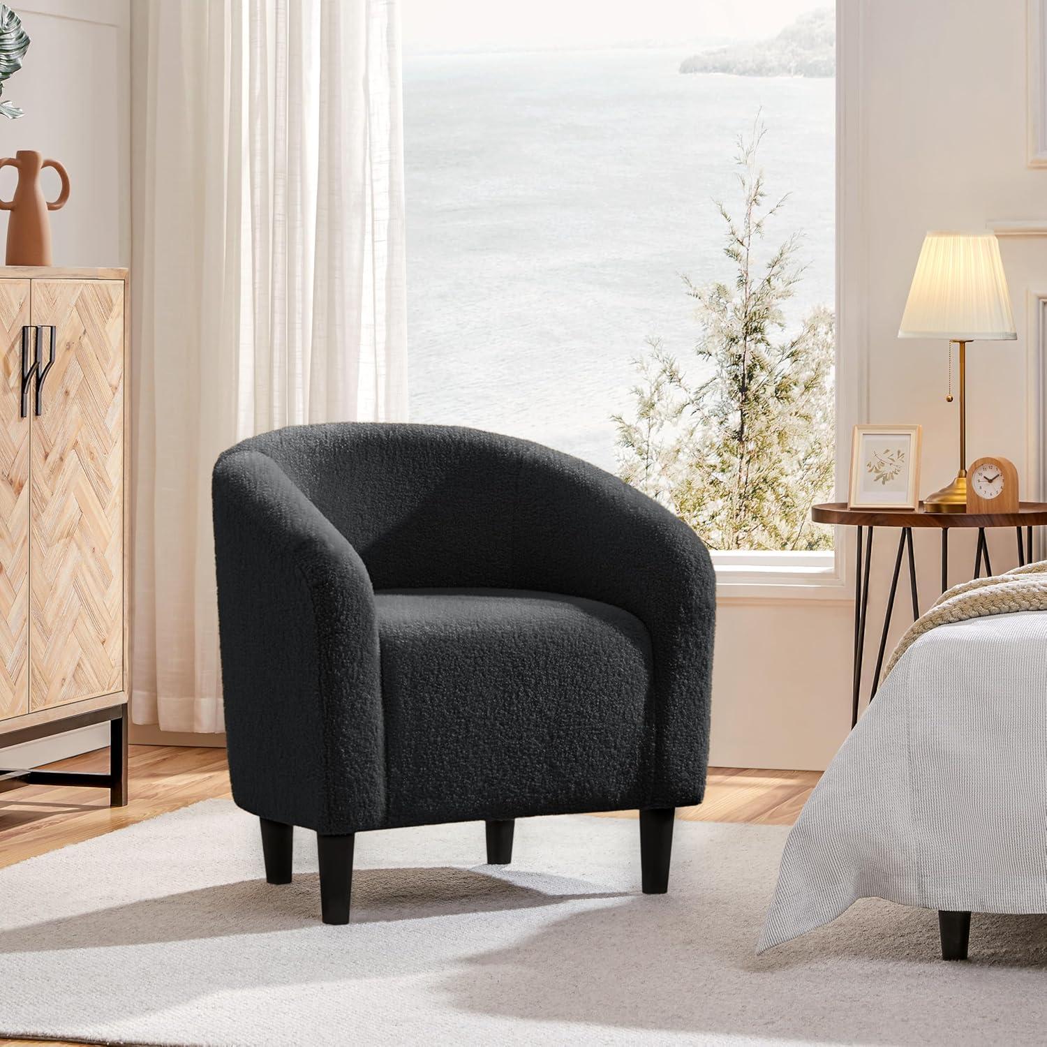 Yaheetech Upholstered Armchair Accent Barrel Chair, Dark Gray