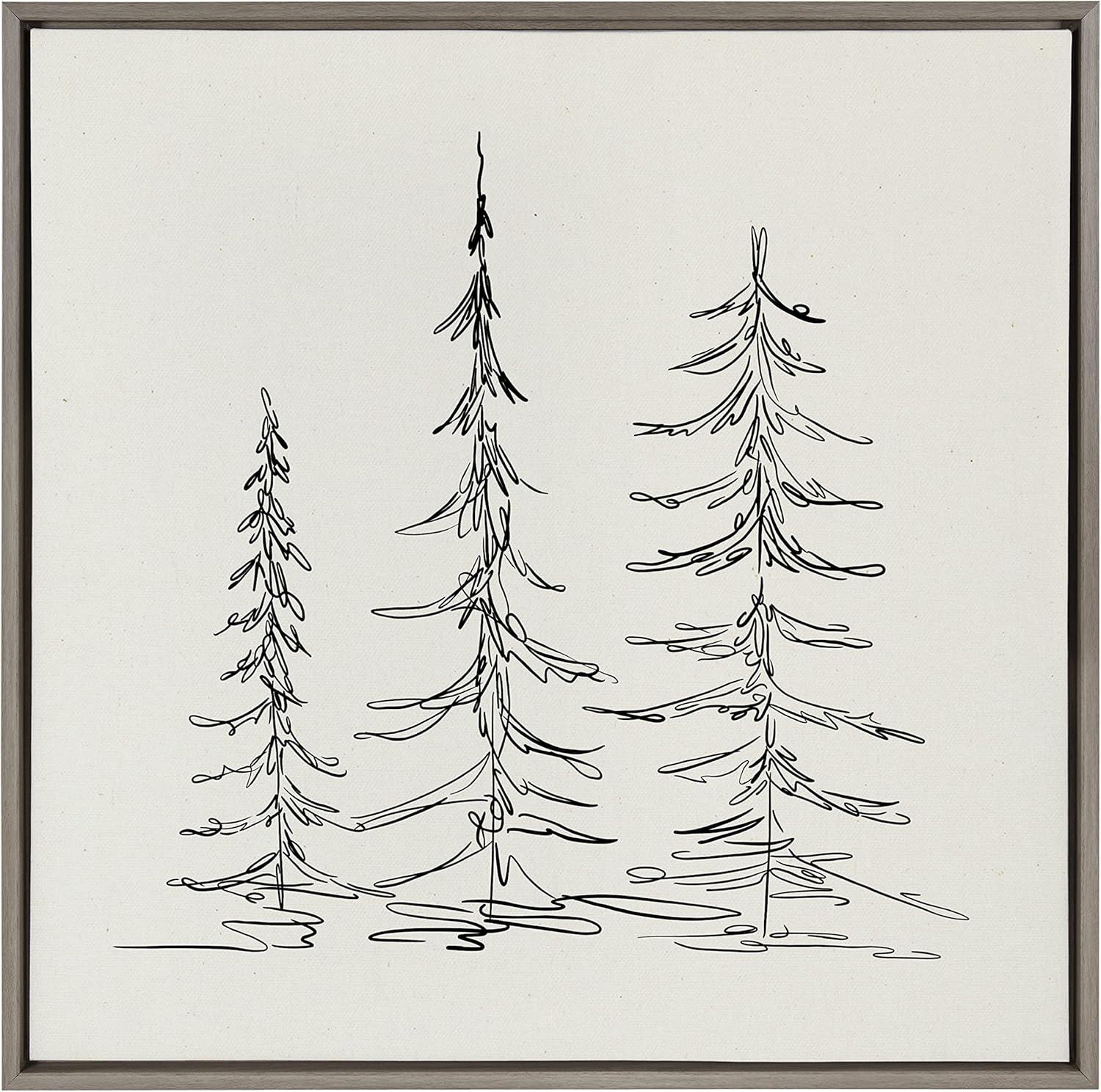 Sylvie Minimalist Evergreen Trees Sketch Framed Wall Canvas - Kate & Laurel All Things Decor