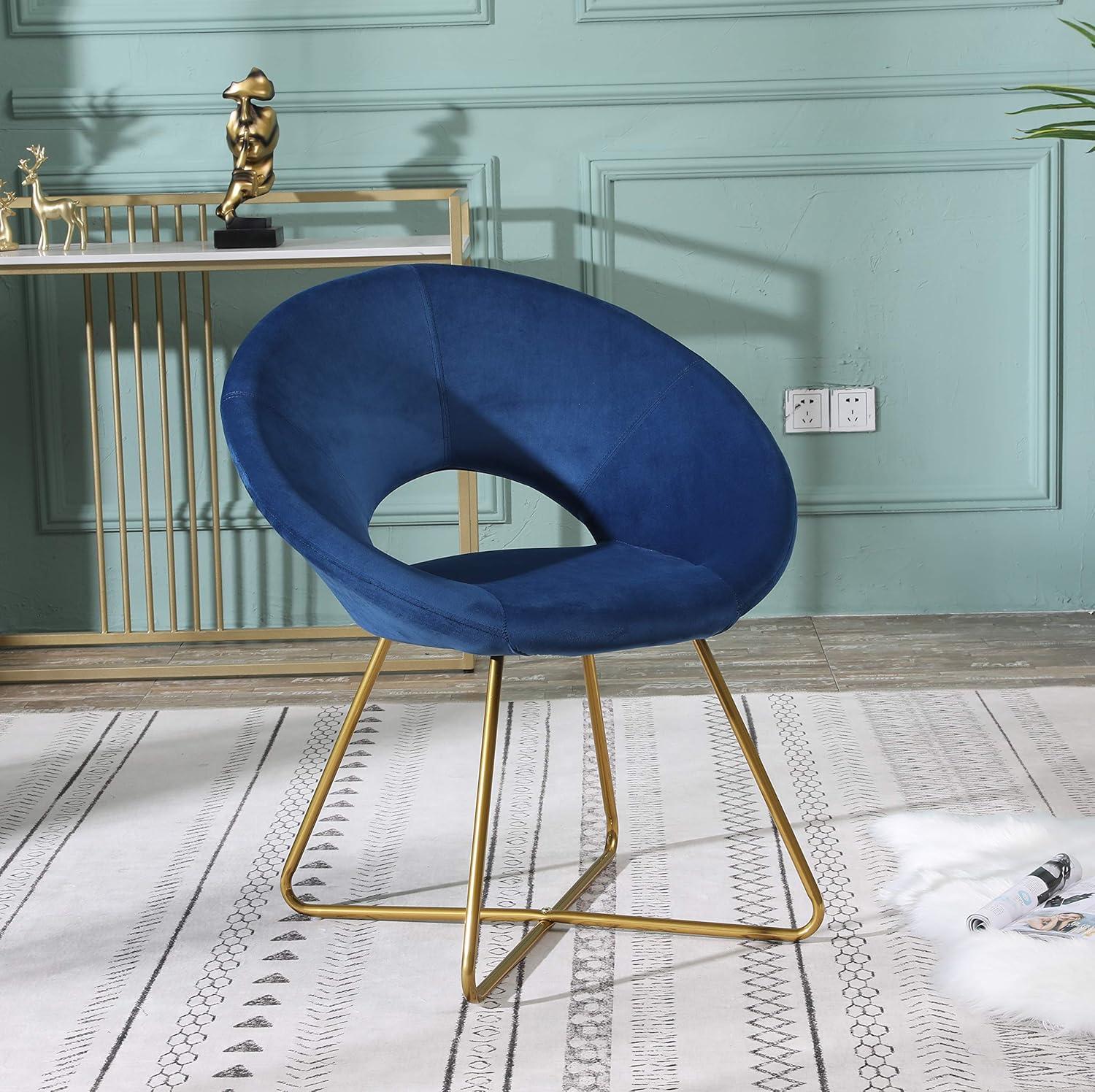 Blue Velvet Upholstered Accent Chair with Gold Base