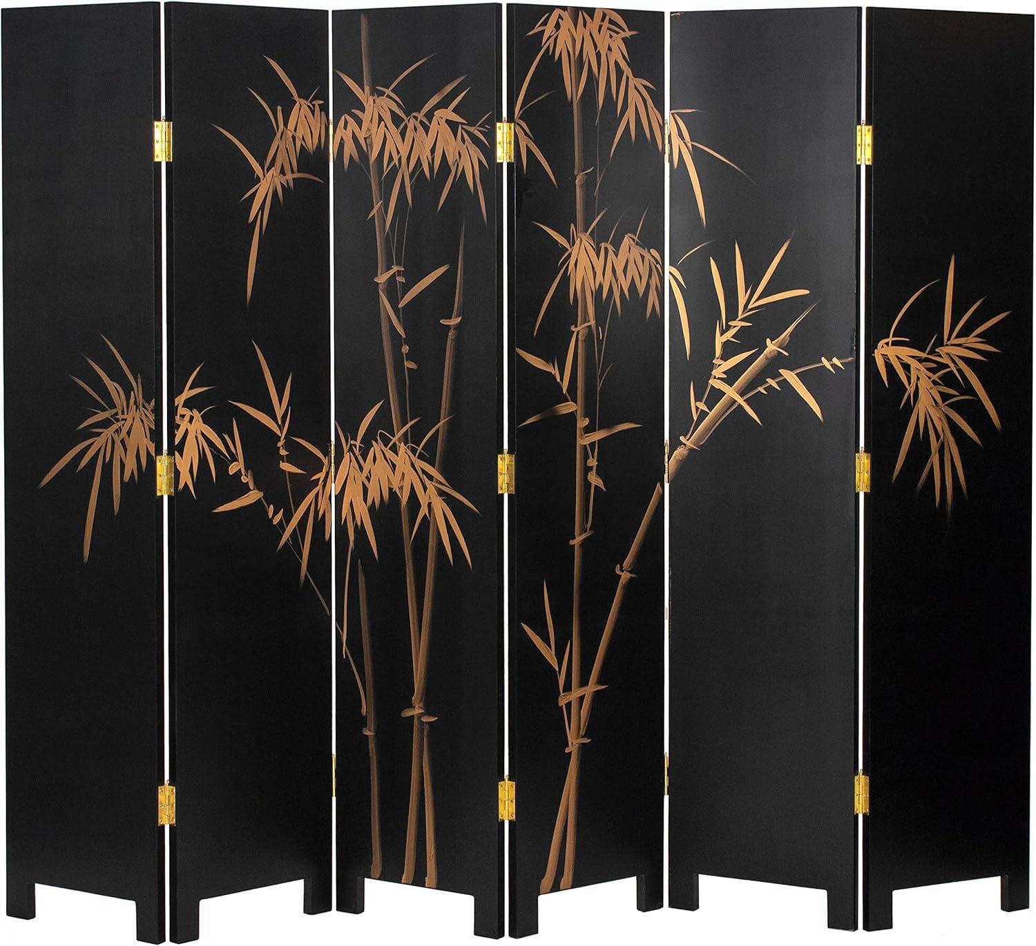 Oriental Furniture 6 ft. Tall Black Lacquer Room Divider - Ching Ming