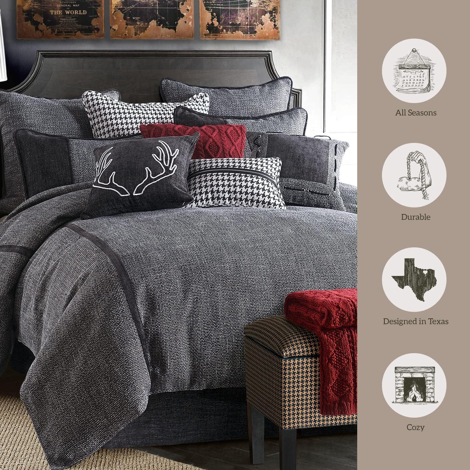 Hamilton Gray Chenille Traditional Modern Rustic 4 Piece Comforter Set