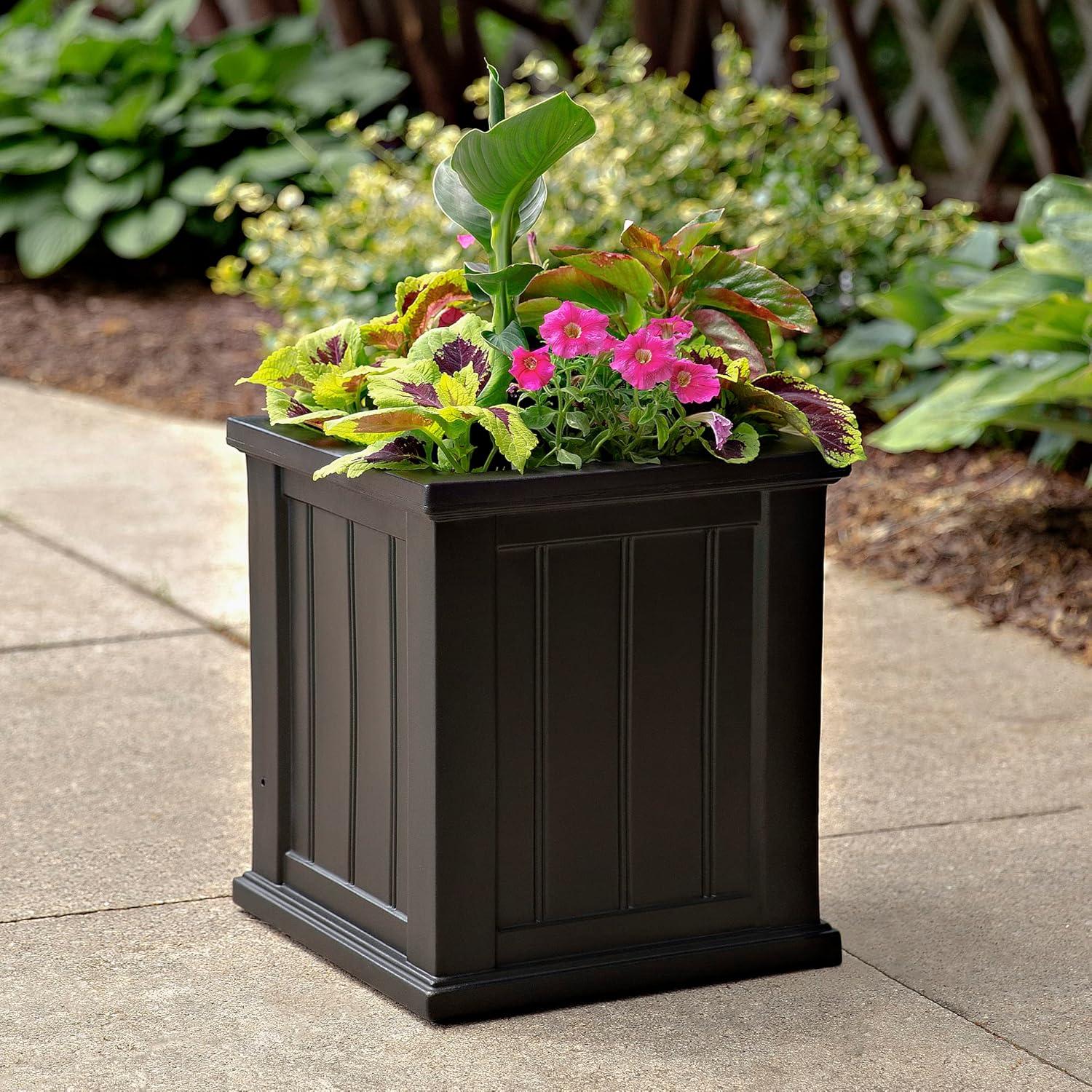 Mayne Cape Cod 16" x 16" x 18" Square Black Self-Watering Polyethylene Planter