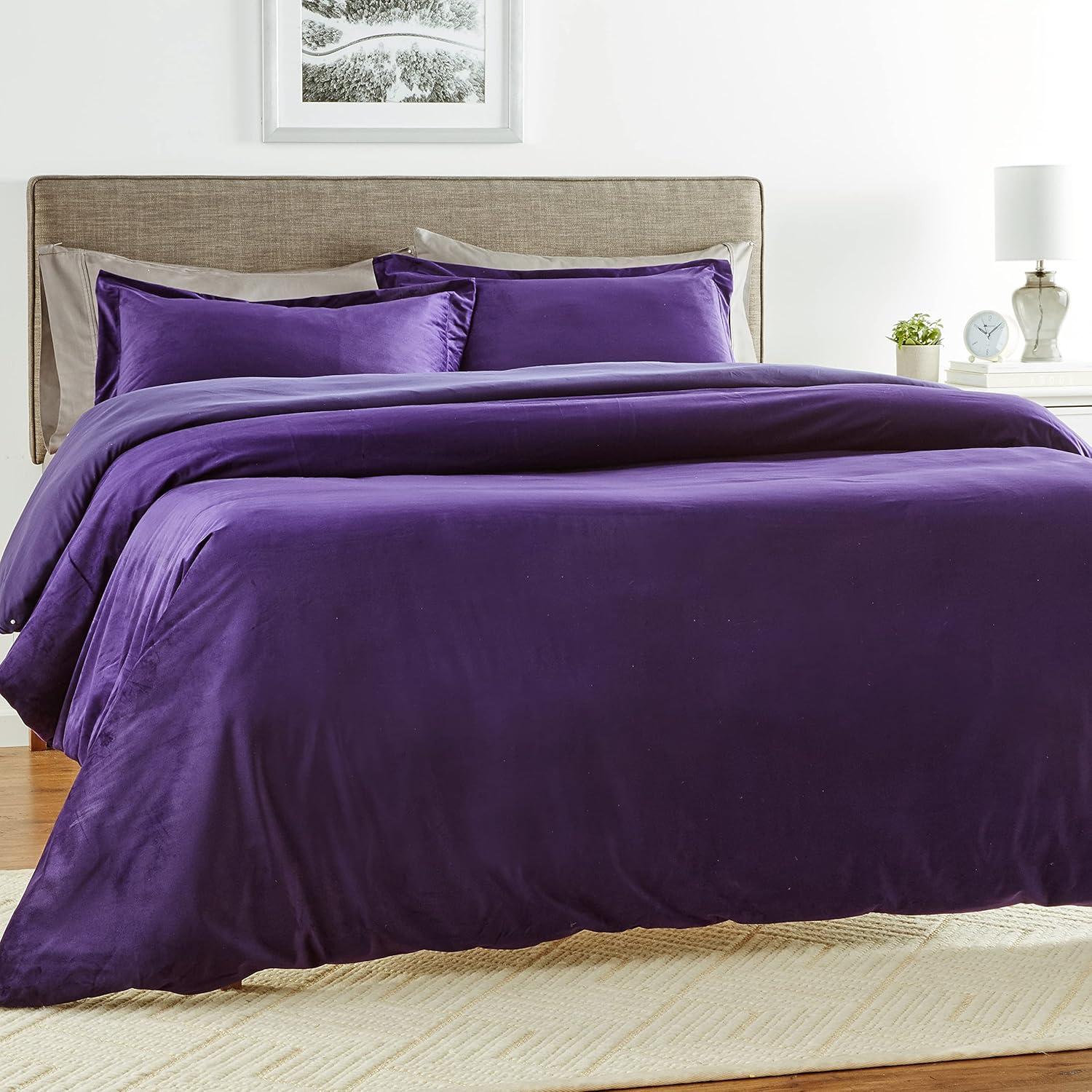 3pc Queen Venice Velvet Oversized Solid Duet Set Purple - Tribeca Living: Luxurious Polyester, Reversible, OEKO-TEX Certified