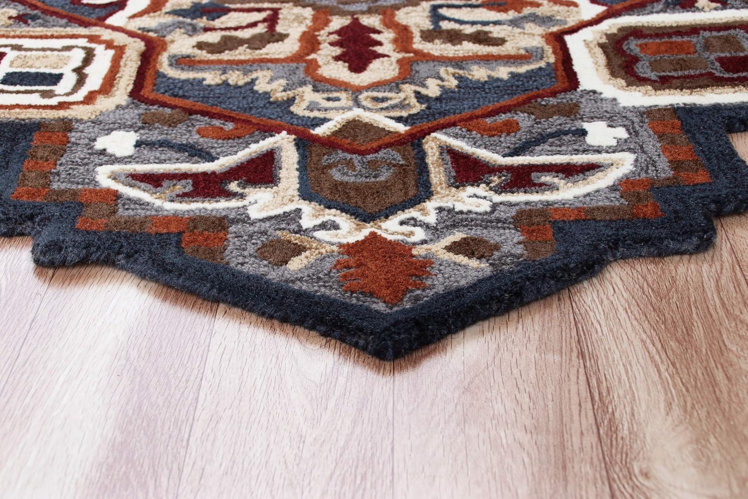 Ox Bay Traditional Fall Cabin Red / Gray 7 Ft. Ethnic Medallion Shape Area Rug