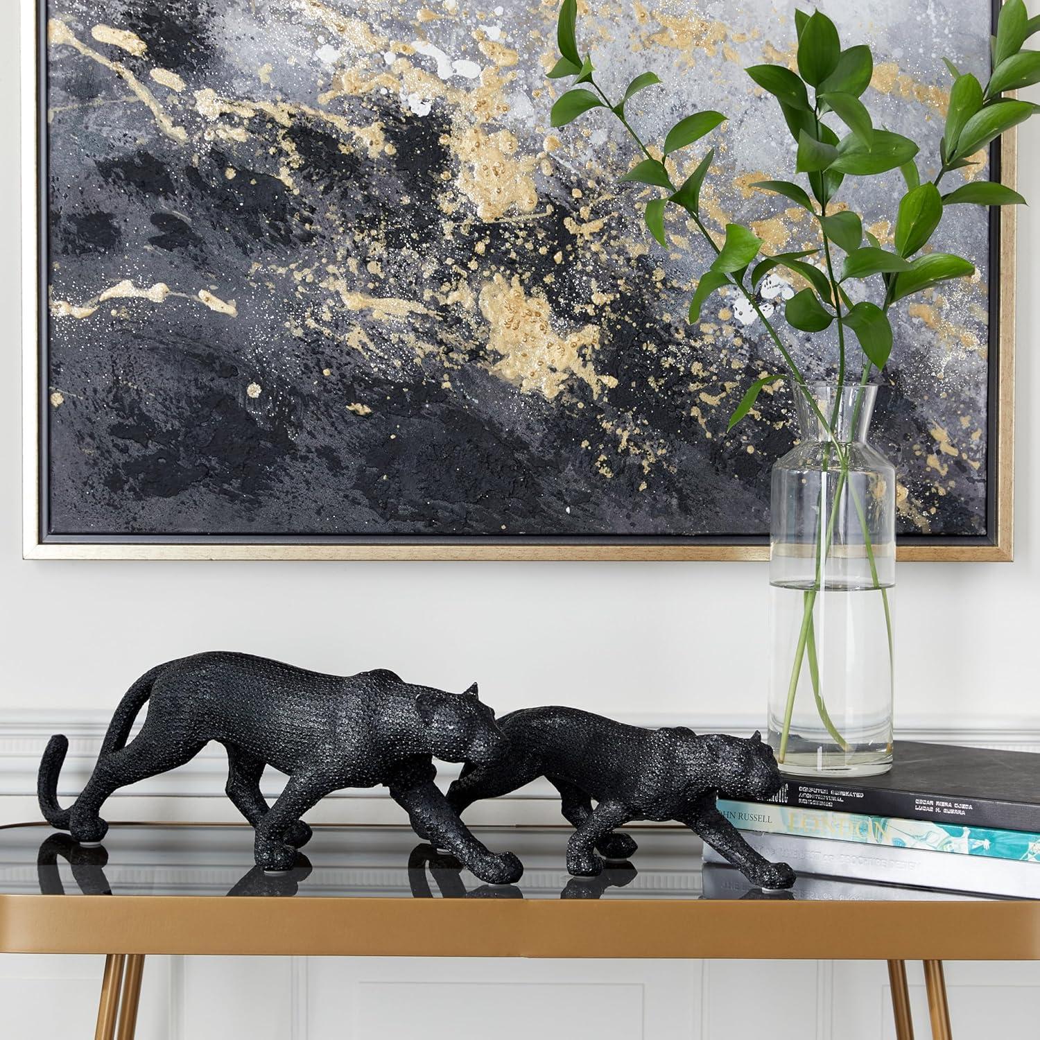 18", 14"W Black Polystone Leopard Sculpture, by DecMode (2 Count)