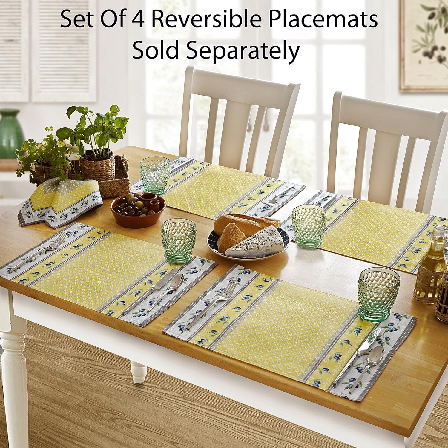 Home Bargains Plus Square Fabric Tablecloth, 52 x 52 inch, Olivier Yellow and Grey Country Olive